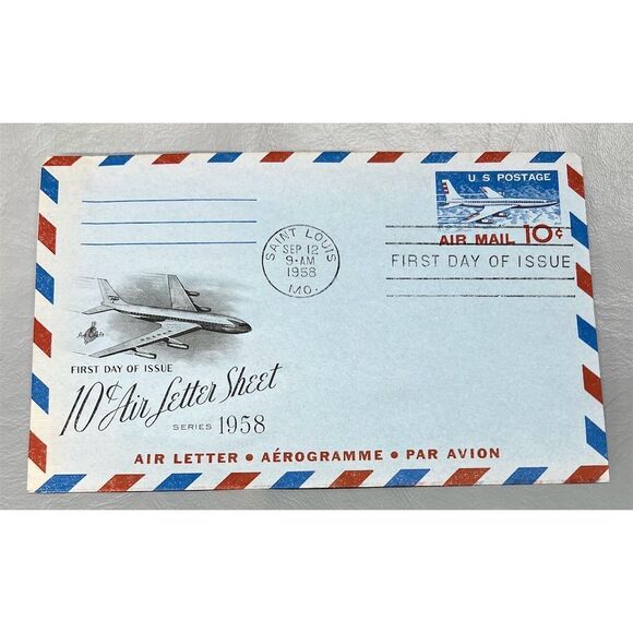 1958 USA Saint Louis Airmail 10¢ Air Letter Sheet FDI VF Used - Picture 1 of 2